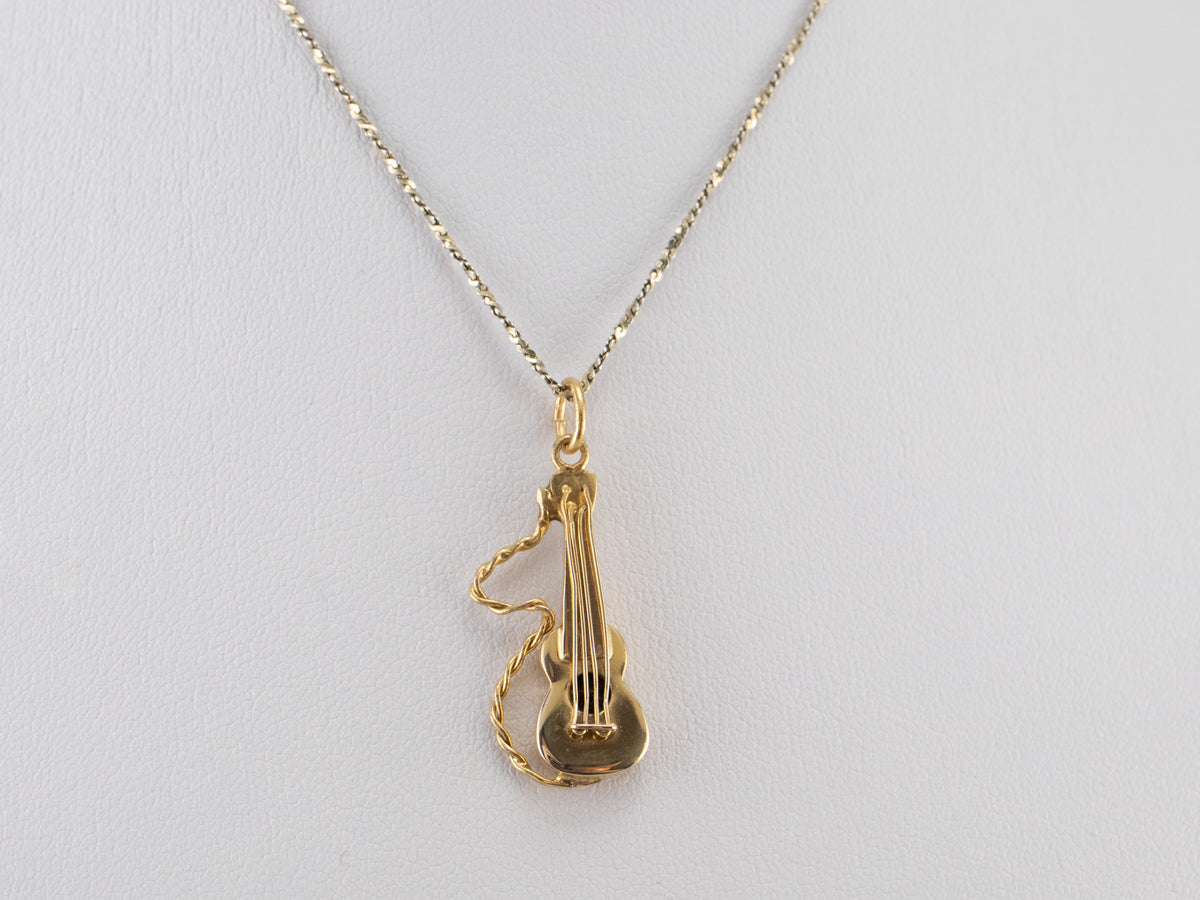 Vintage Yellow Gold Guitar Charm