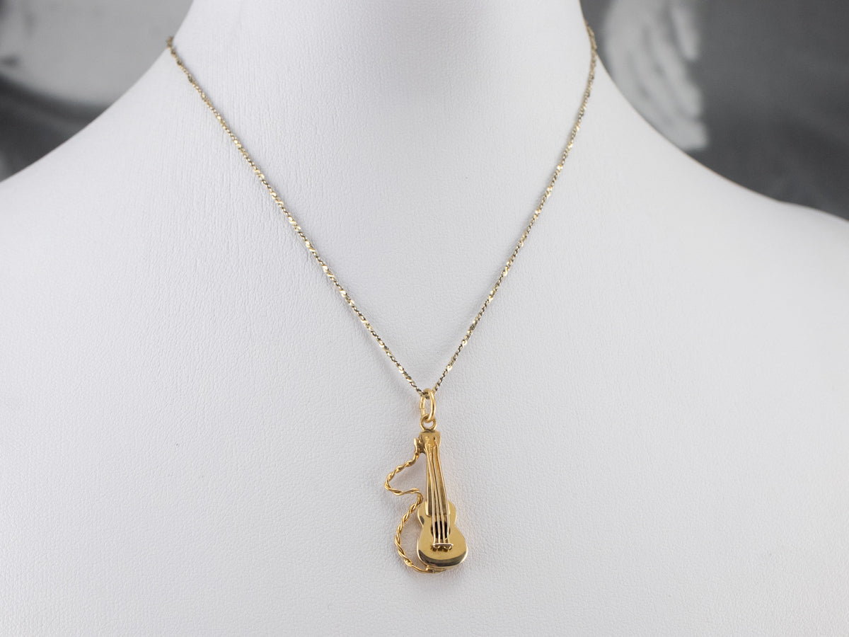 Vintage Yellow Gold Guitar Charm