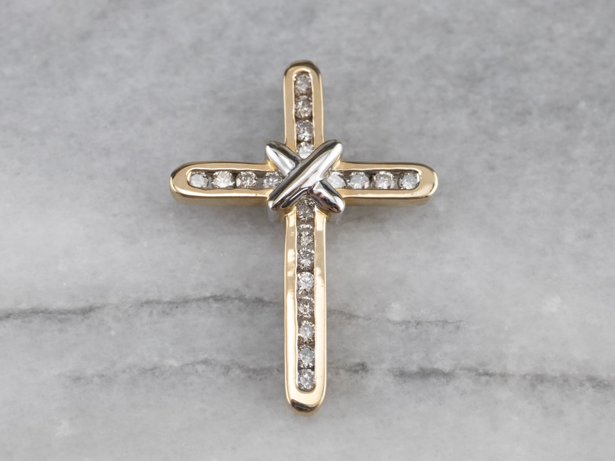 Two Tone Gold Modern Diamond Cross