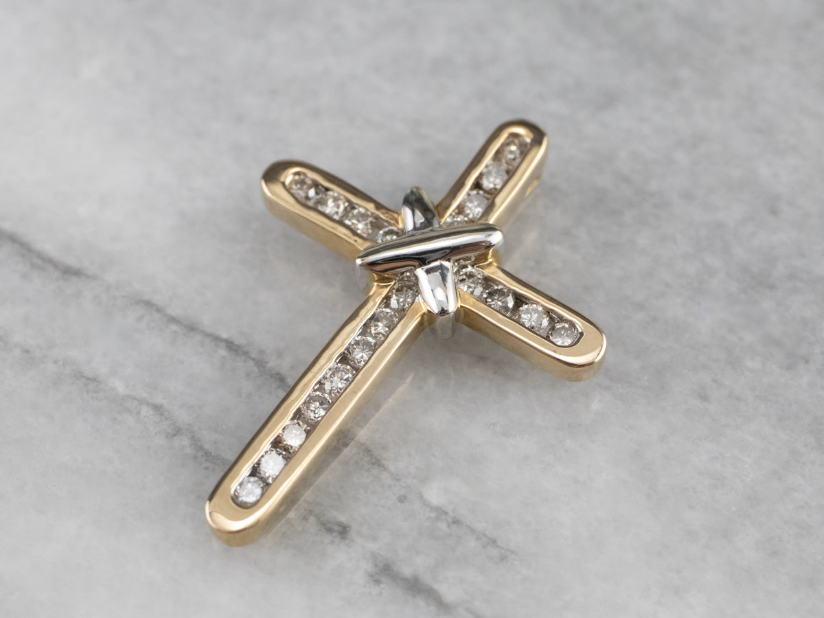 Two Tone Gold Modern Diamond Cross