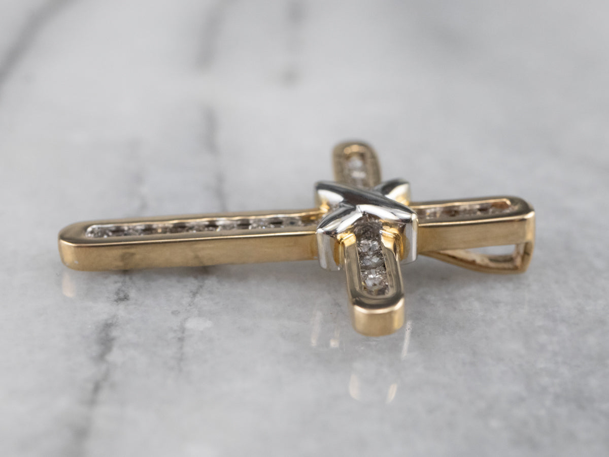 Two Tone Gold Modern Diamond Cross