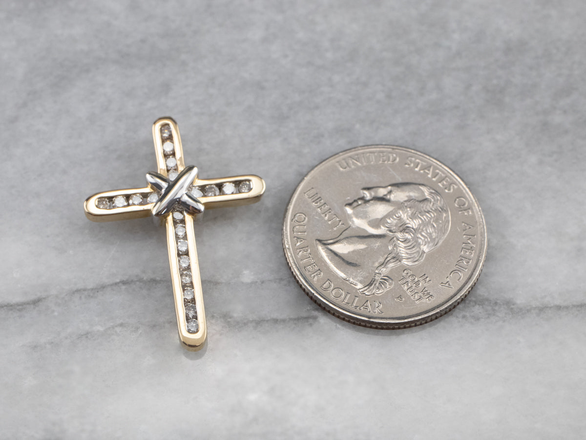 Two Tone Gold Modern Diamond Cross