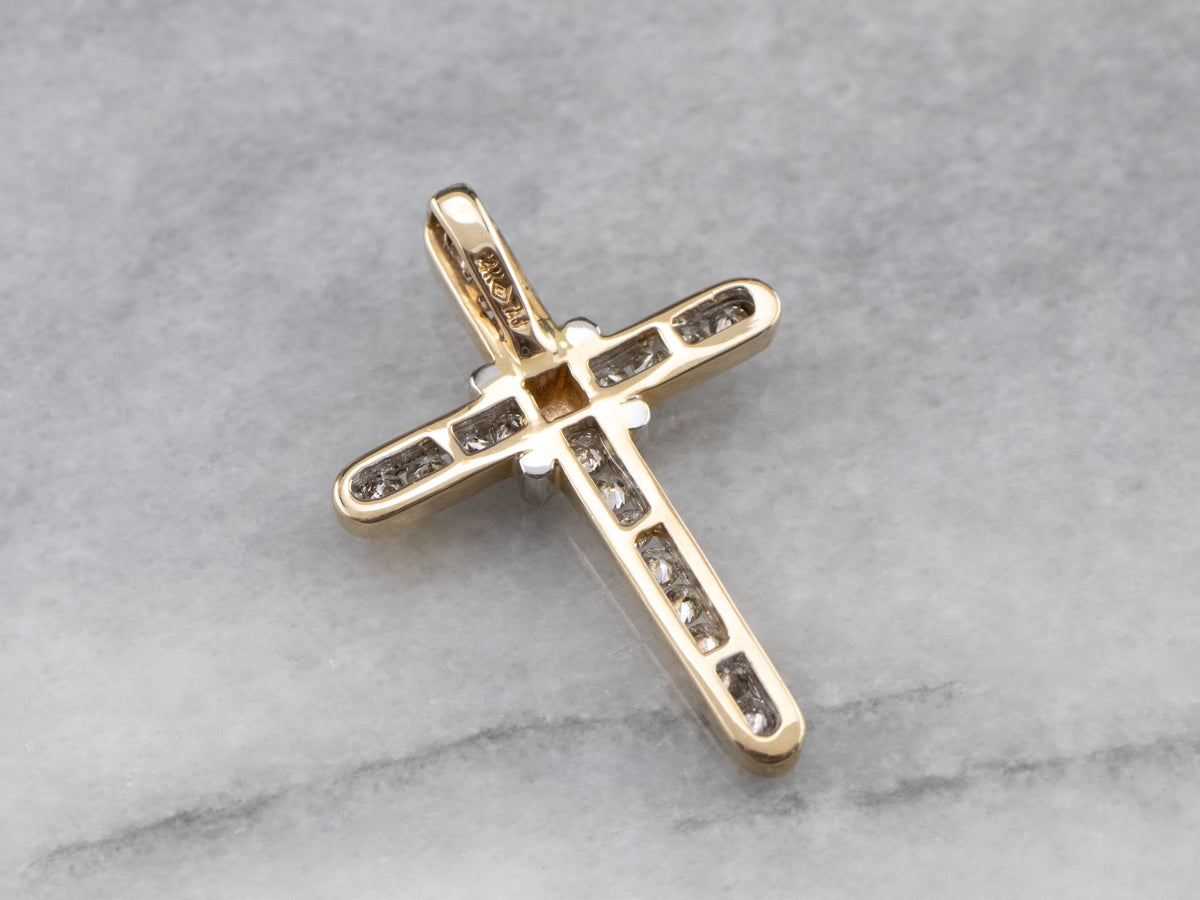 Two Tone Gold Modern Diamond Cross