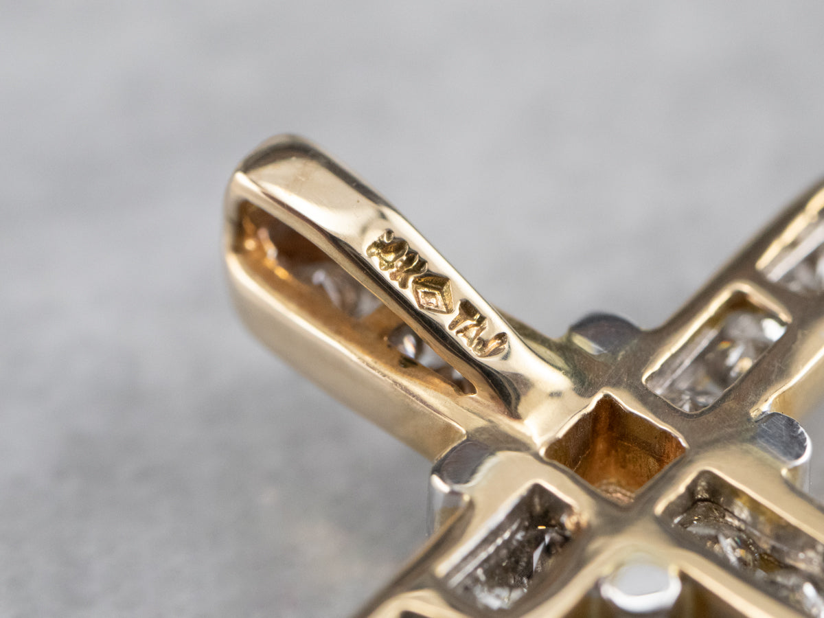Two Tone Gold Modern Diamond Cross