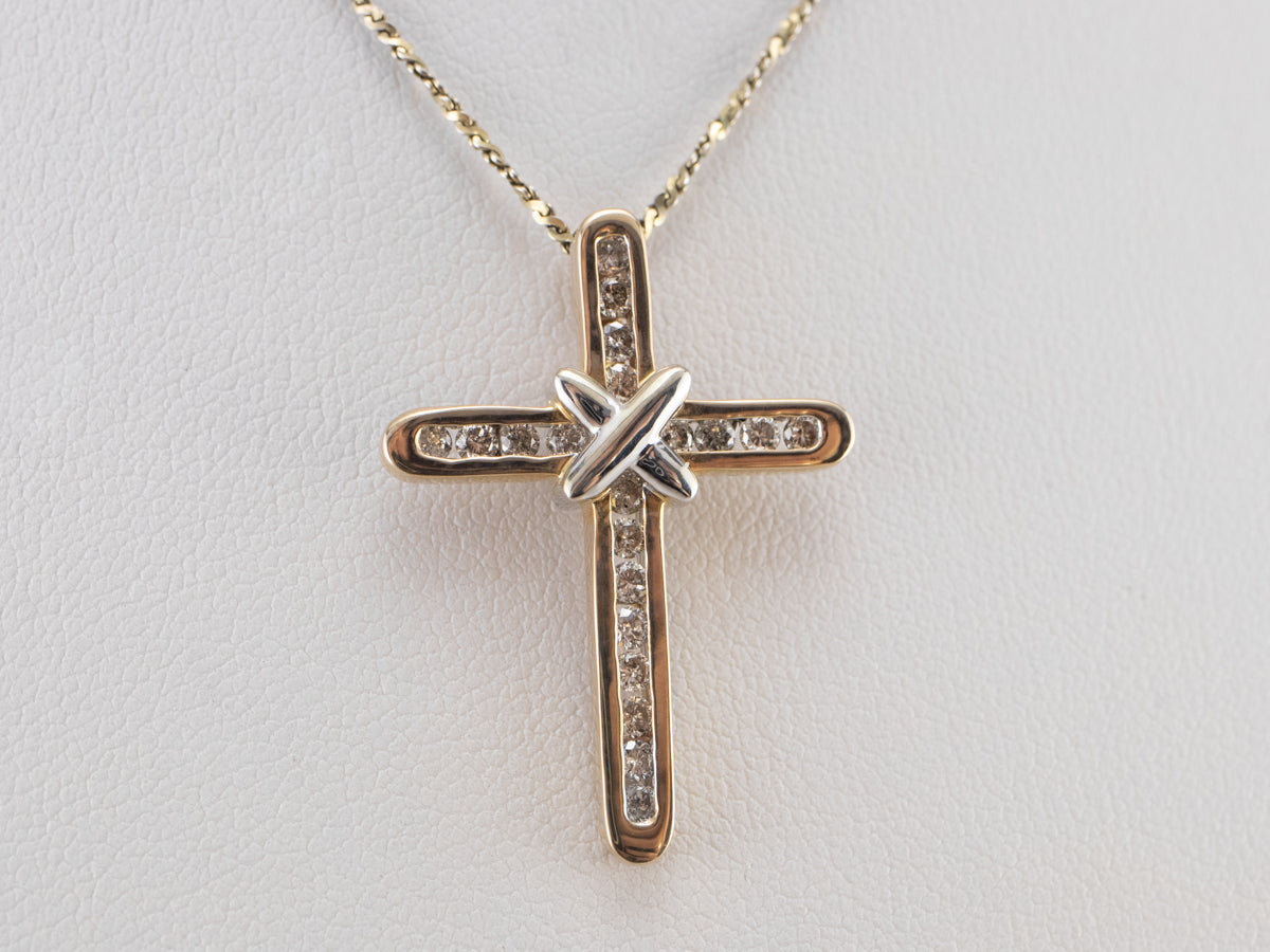 Two Tone Gold Modern Diamond Cross