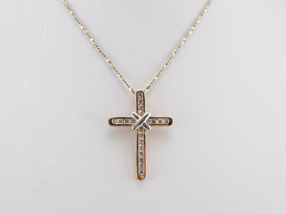 Two Tone Gold Modern Diamond Cross