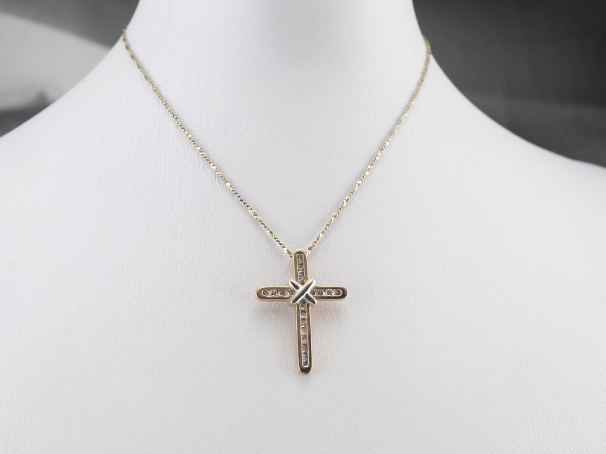 Two Tone Gold Modern Diamond Cross