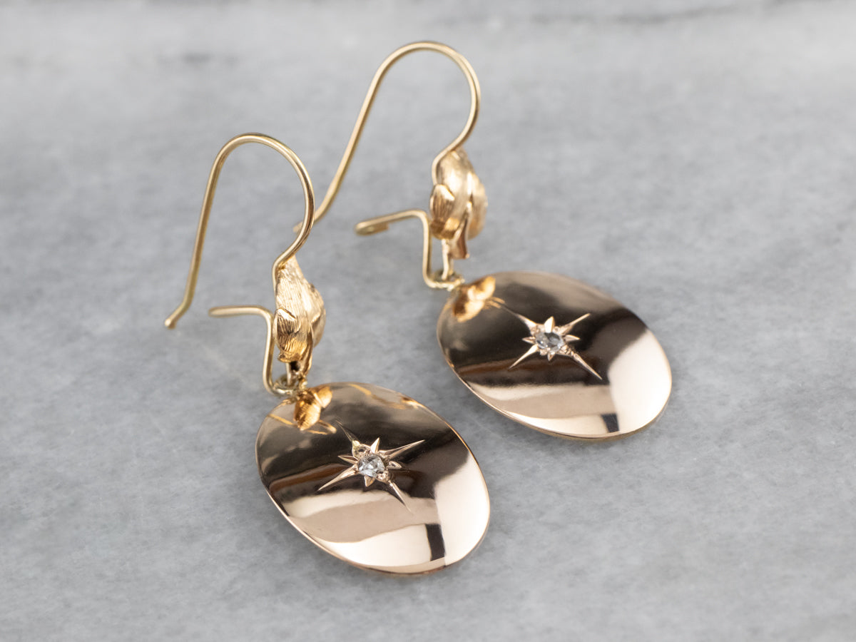 Rose Cut Diamond Two Tone Gold Drop Earrings