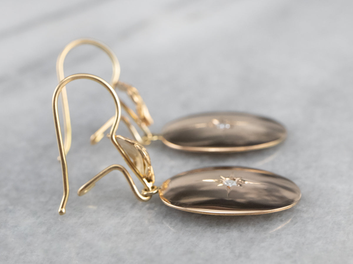 Rose Cut Diamond Two Tone Gold Drop Earrings