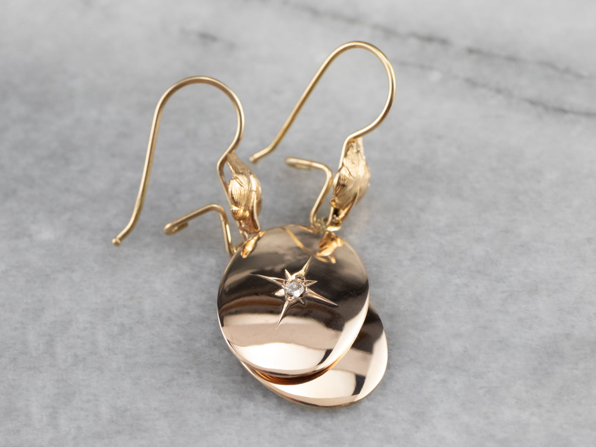 Rose Cut Diamond Two Tone Gold Drop Earrings