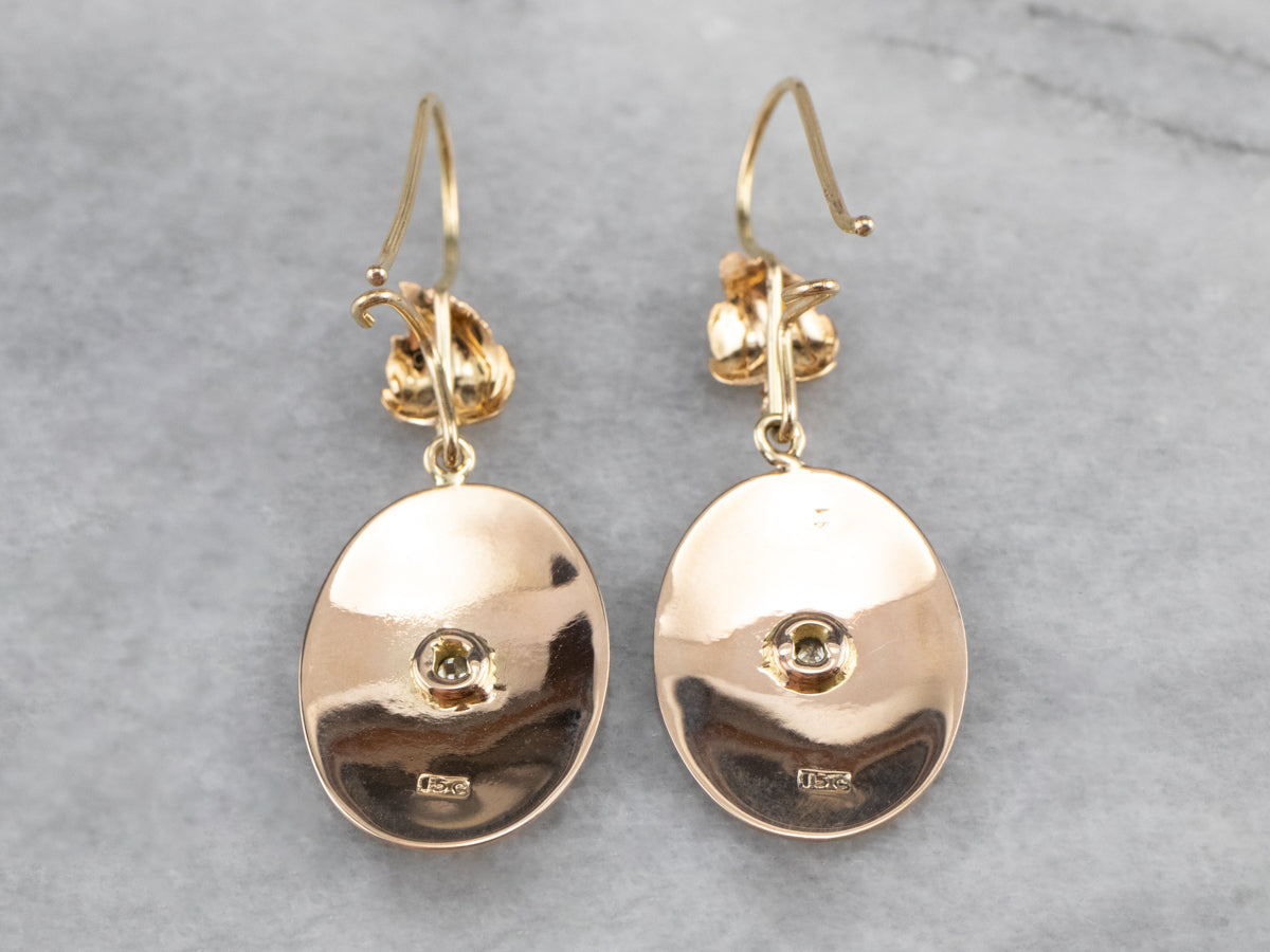 Rose Cut Diamond Two Tone Gold Drop Earrings