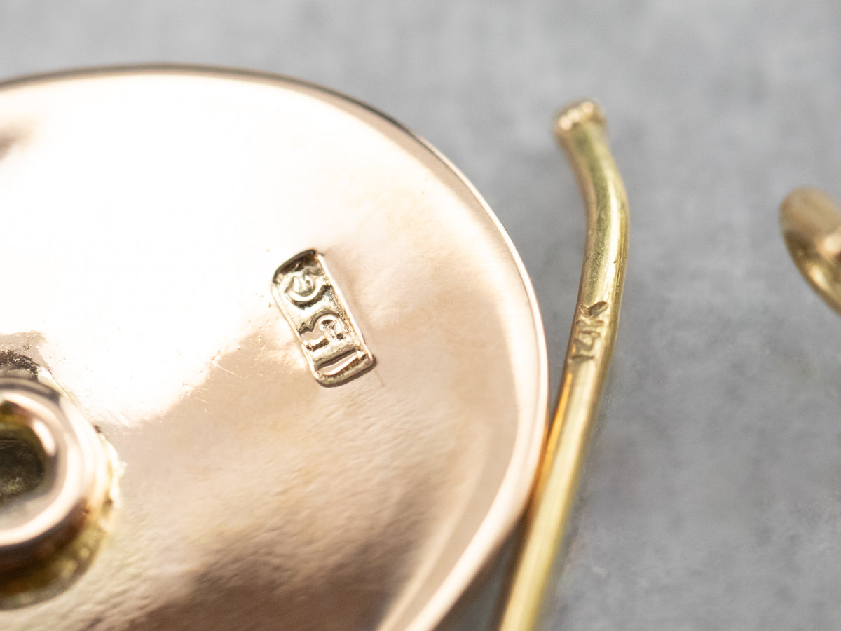 Rose Cut Diamond Two Tone Gold Drop Earrings