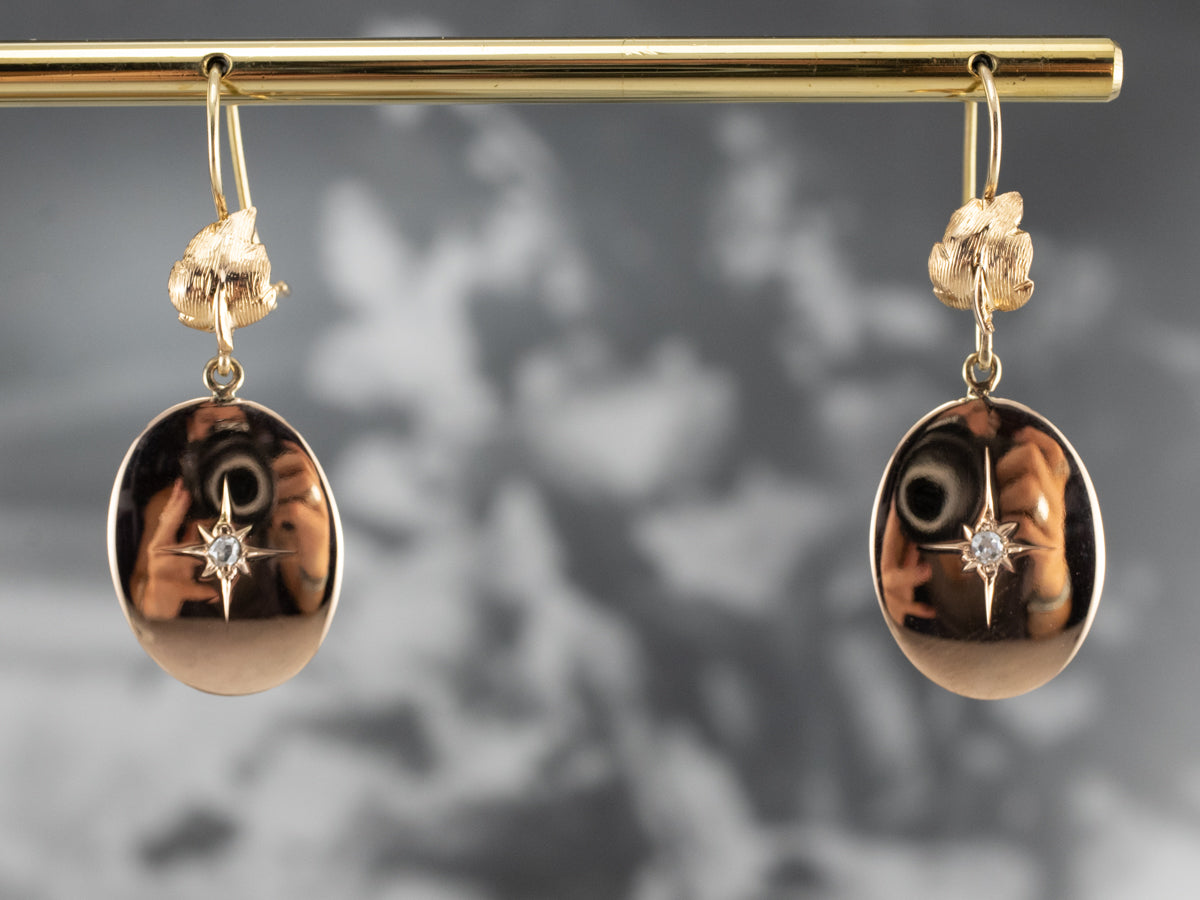 Rose Cut Diamond Two Tone Gold Drop Earrings