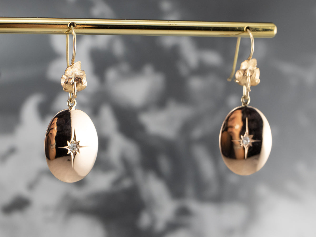 Rose Cut Diamond Two Tone Gold Drop Earrings