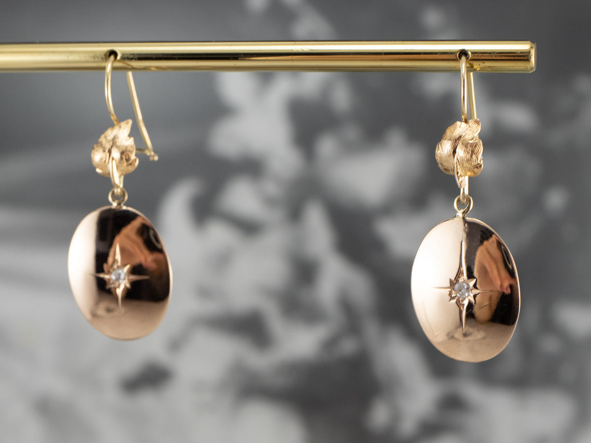 Rose Cut Diamond Two Tone Gold Drop Earrings