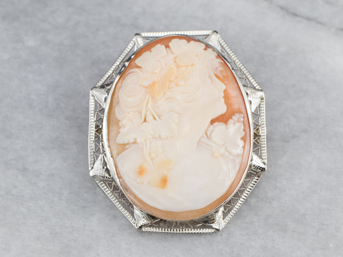Art Deco Bacchante Maiden Cameo Brooch Pendant