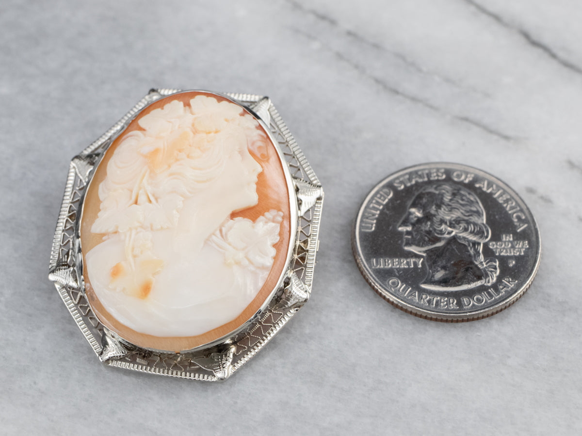 Art Deco Bacchante Maiden Cameo Brooch Pendant