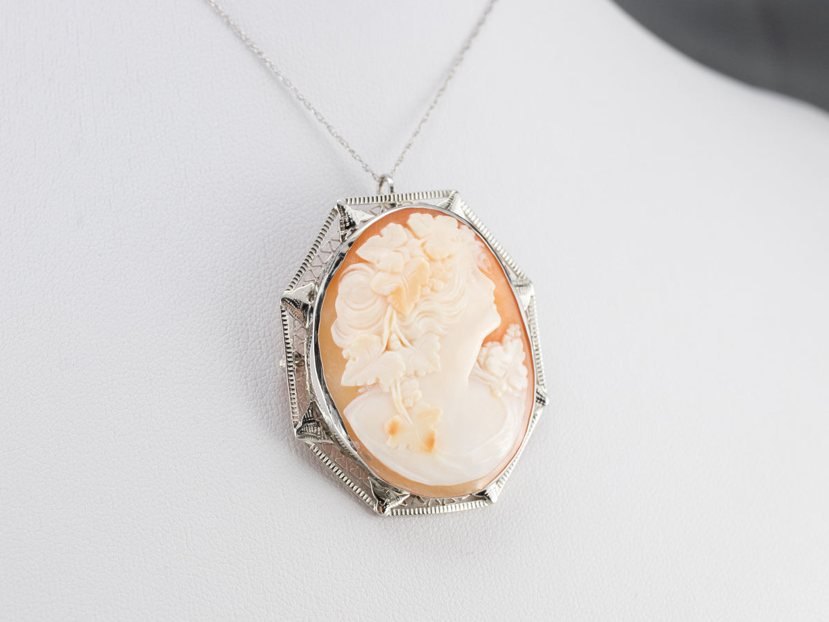 Art Deco Bacchante Maiden Cameo Brooch Pendant