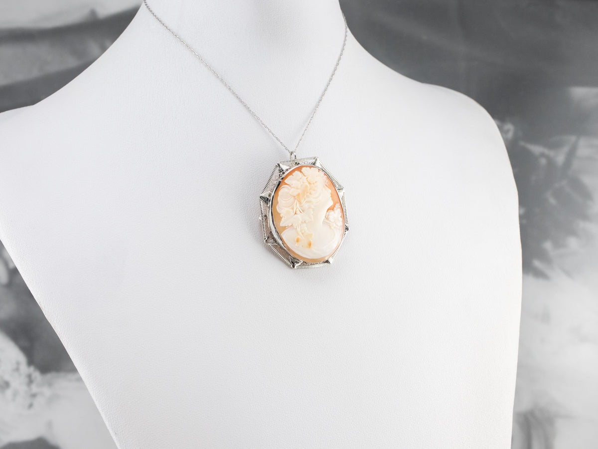 Art Deco Bacchante Maiden Cameo Brooch Pendant