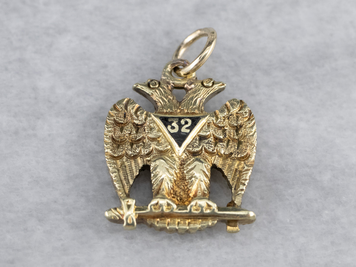 Masonic Enamel Eagle Gold Pendant