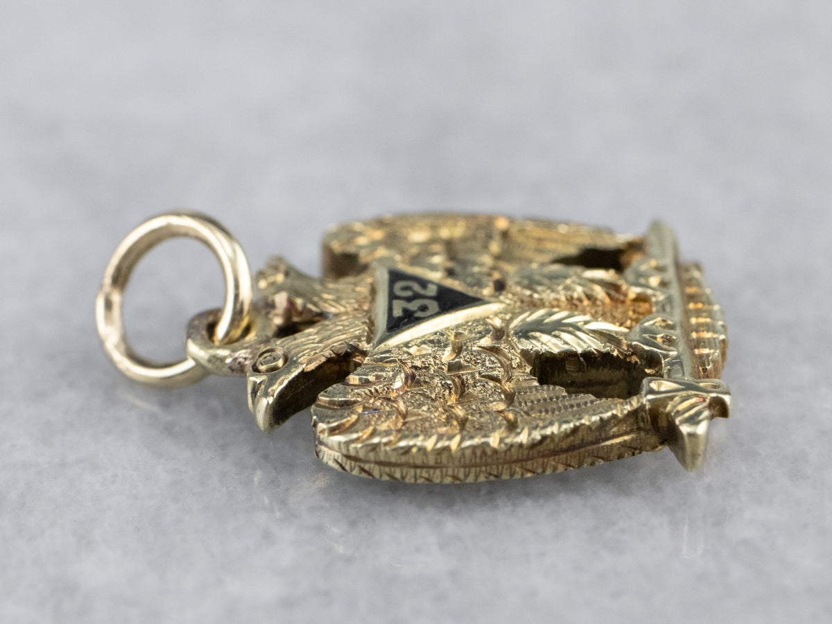 Masonic Enamel Eagle Gold Pendant