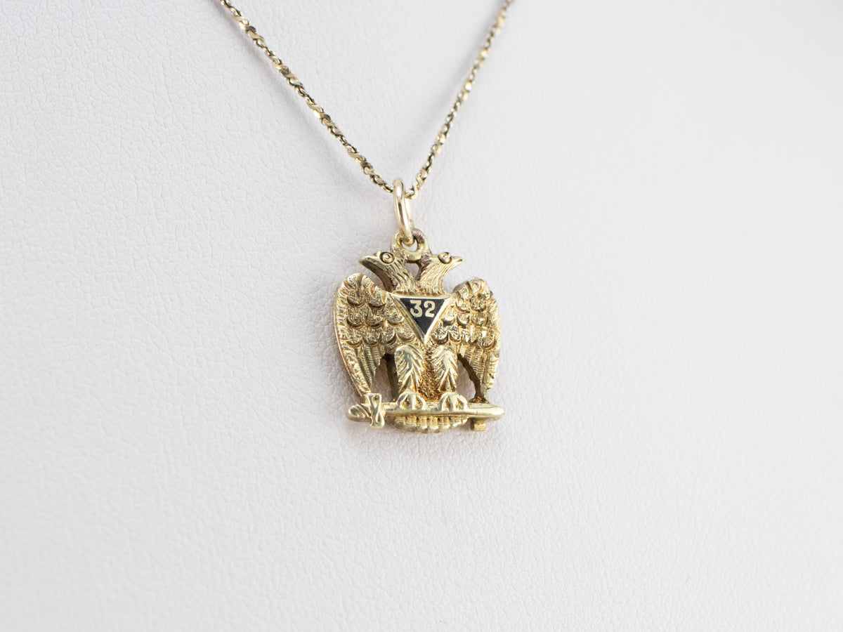 Masonic Enamel Eagle Gold Pendant