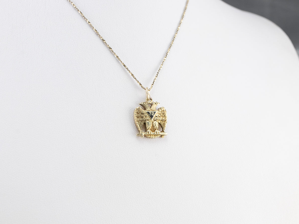 Masonic Enamel Eagle Gold Pendant
