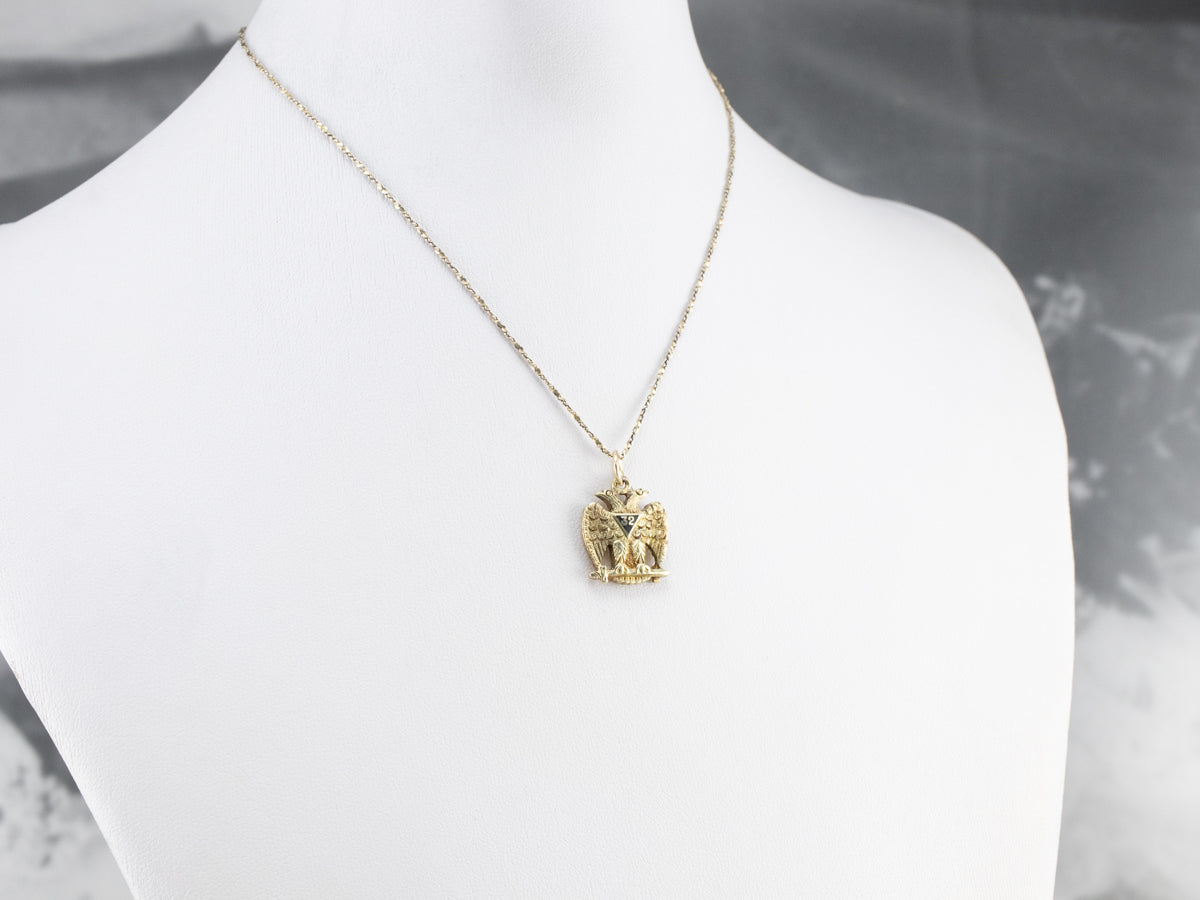 Masonic Enamel Eagle Gold Pendant