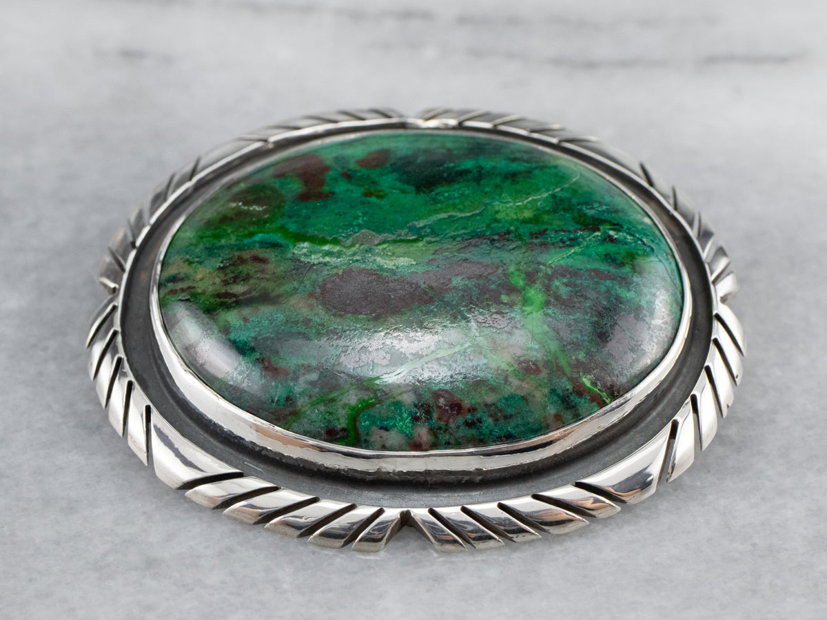 Chrysocolla Sterling Silver Brooch Pendant