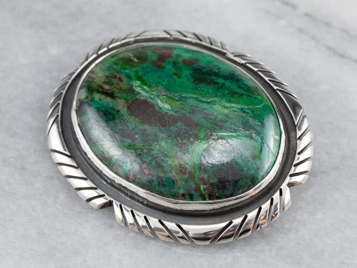 Chrysocolla Sterling Silver Brooch Pendant