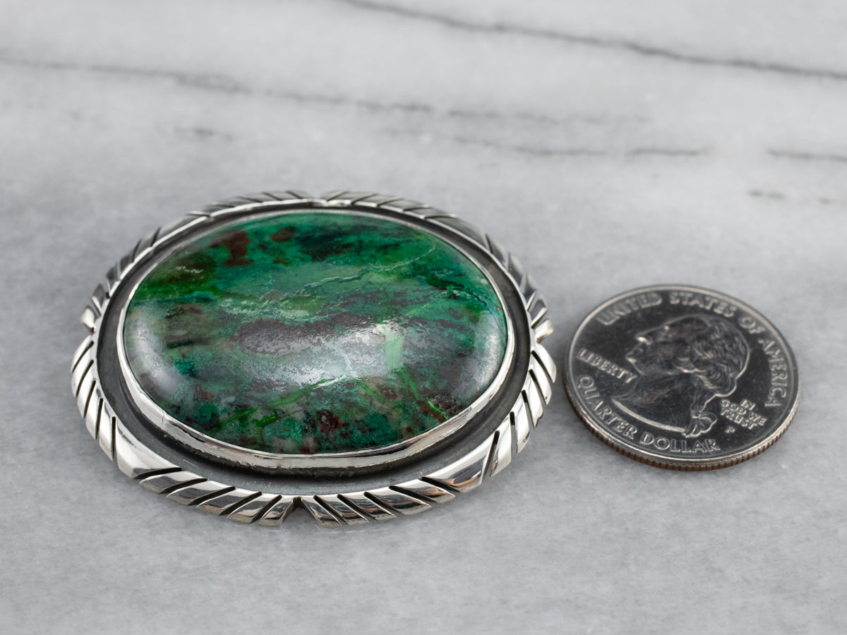 Chrysocolla Sterling Silver Brooch Pendant