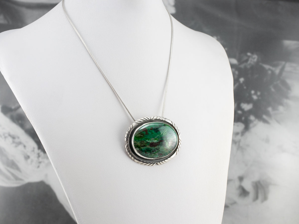 Chrysocolla Sterling Silver Brooch Pendant