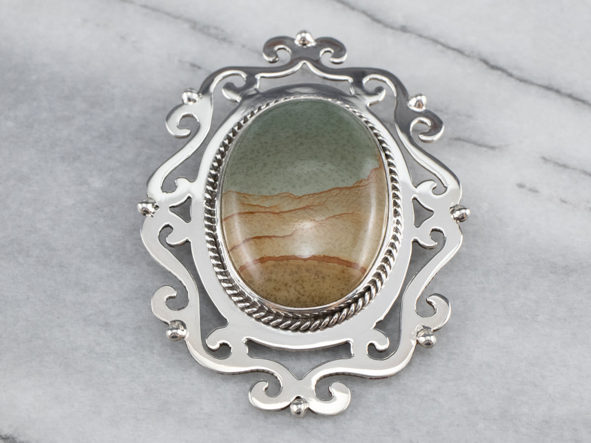 Large Owyhee Picture Jasper Brooch Pendant