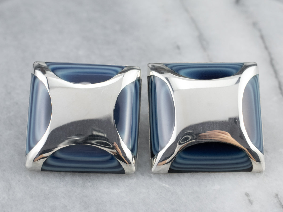 Blue Glass Sterling Silver Cufflinks
