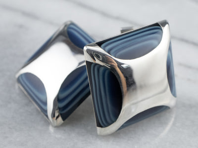 Blue Glass Sterling Silver Cufflinks