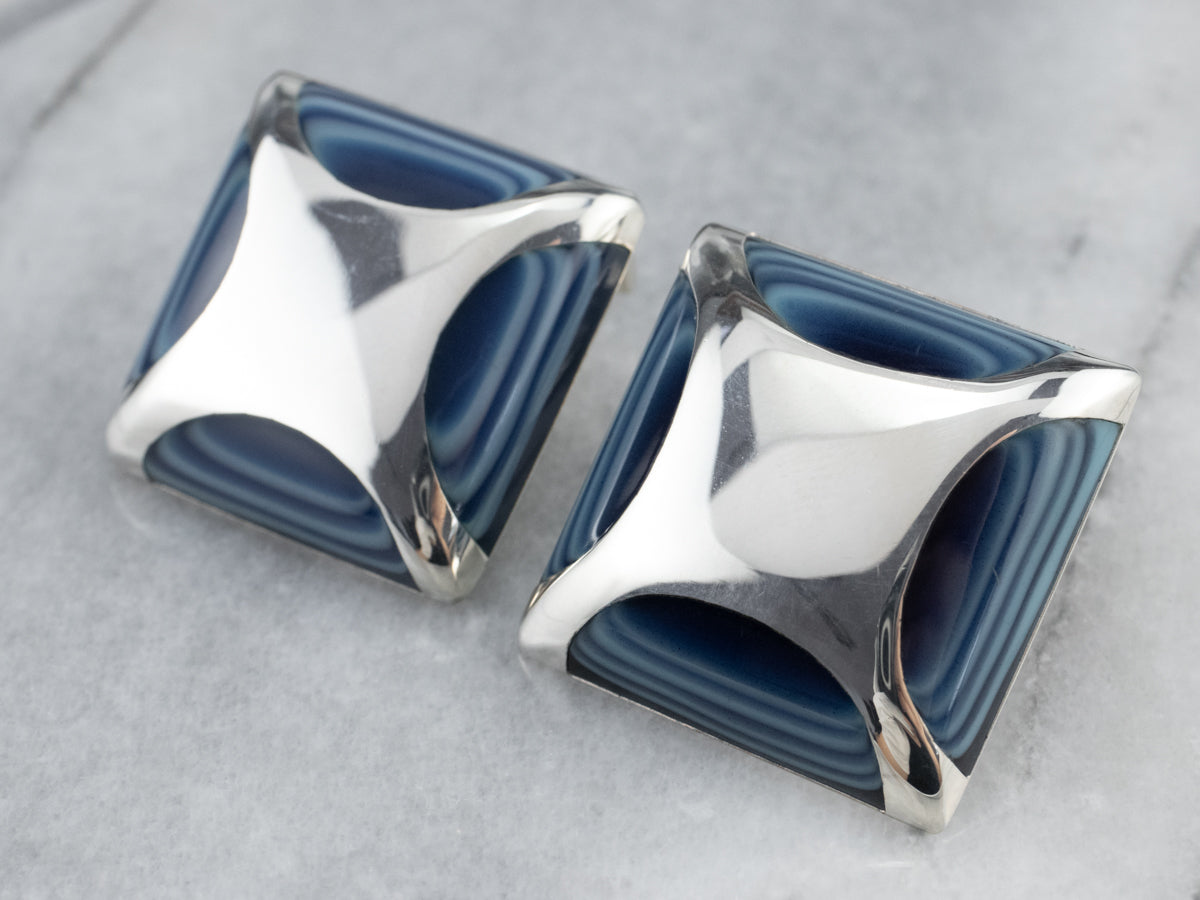Blue Glass Sterling Silver Cufflinks