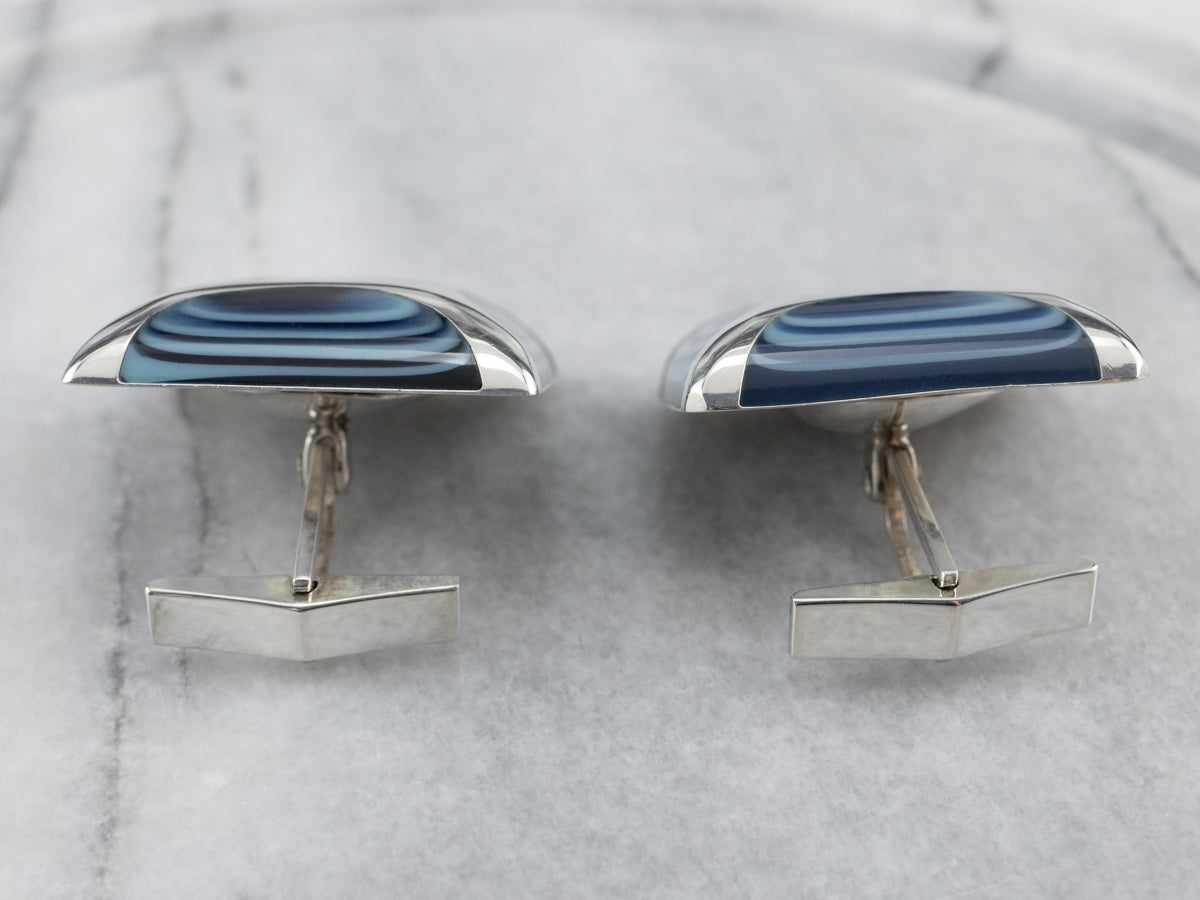 Blue Glass Sterling Silver Cufflinks