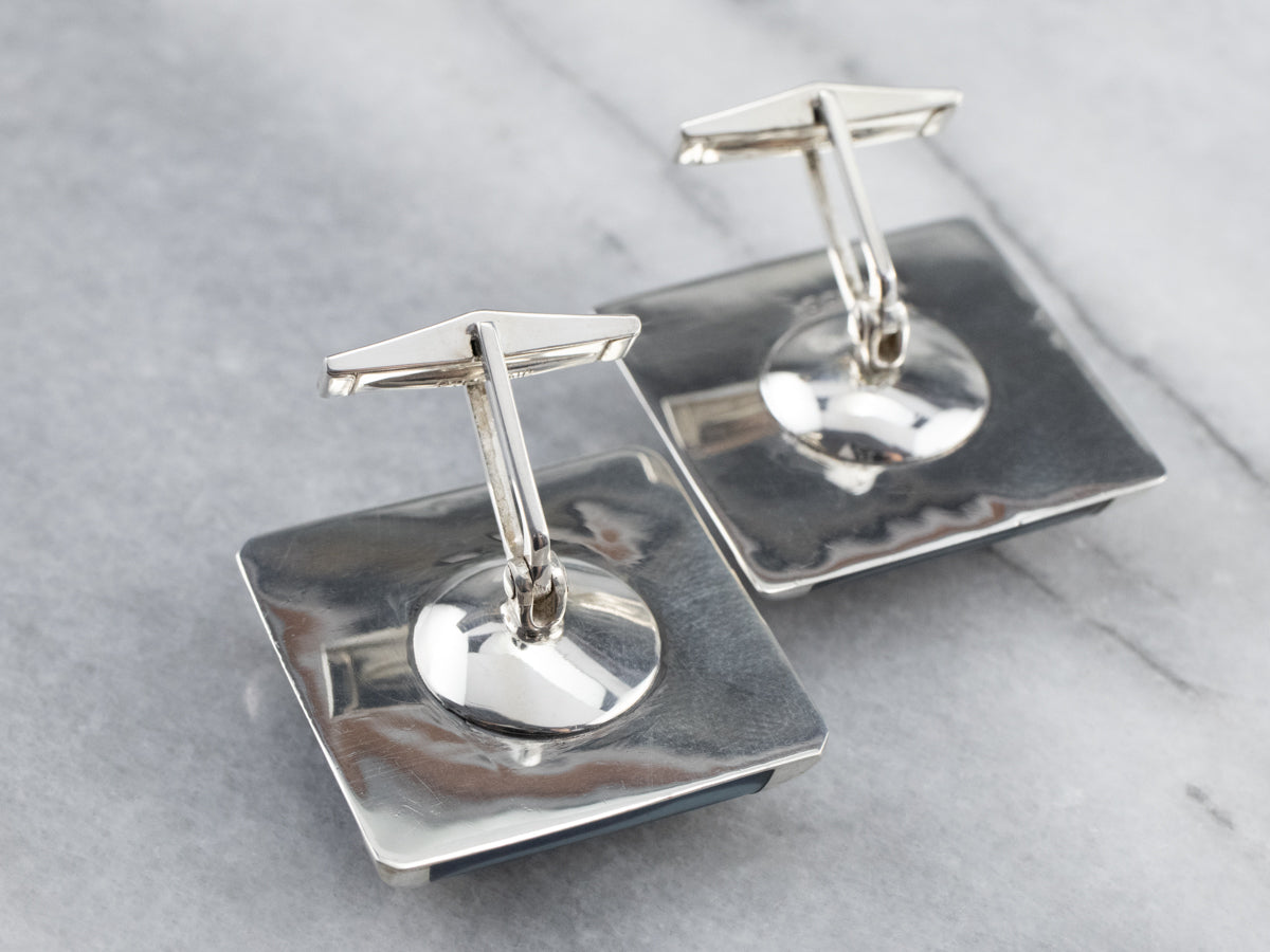 Blue Glass Sterling Silver Cufflinks