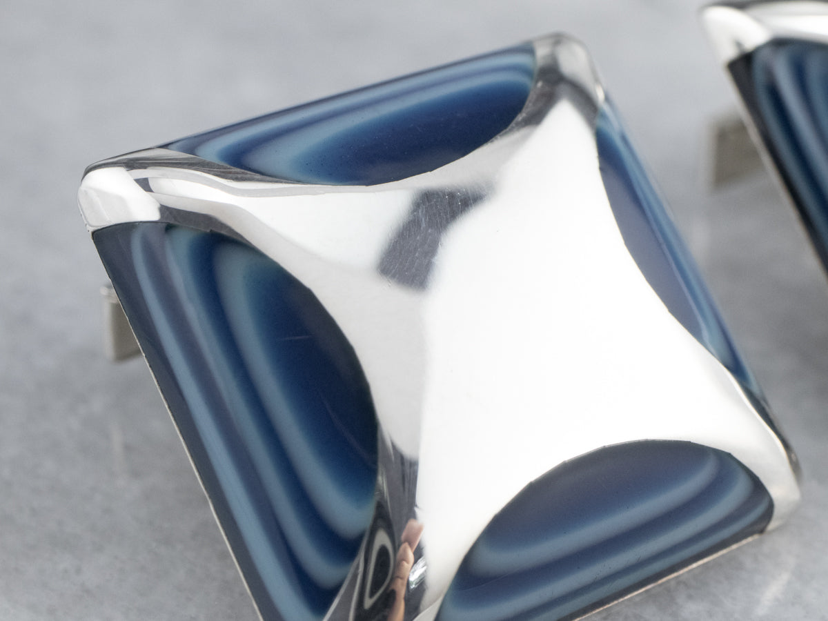 Blue Glass Sterling Silver Cufflinks