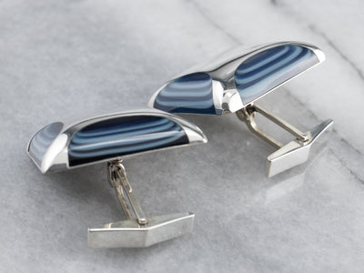 Blue Glass Sterling Silver Cufflinks