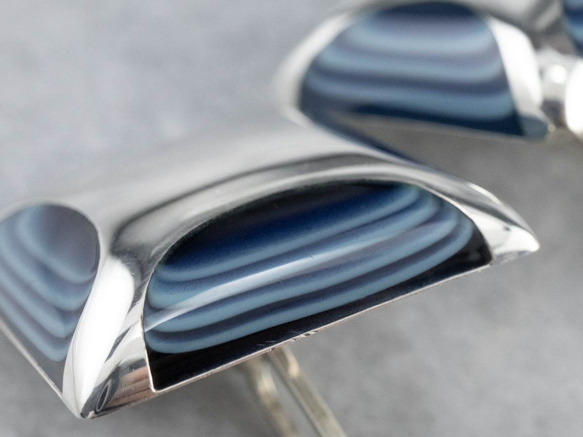 Blue Glass Sterling Silver Cufflinks