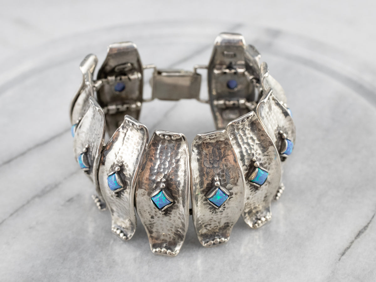 Sterling Silver Synthetic Opal Panel Bracelet