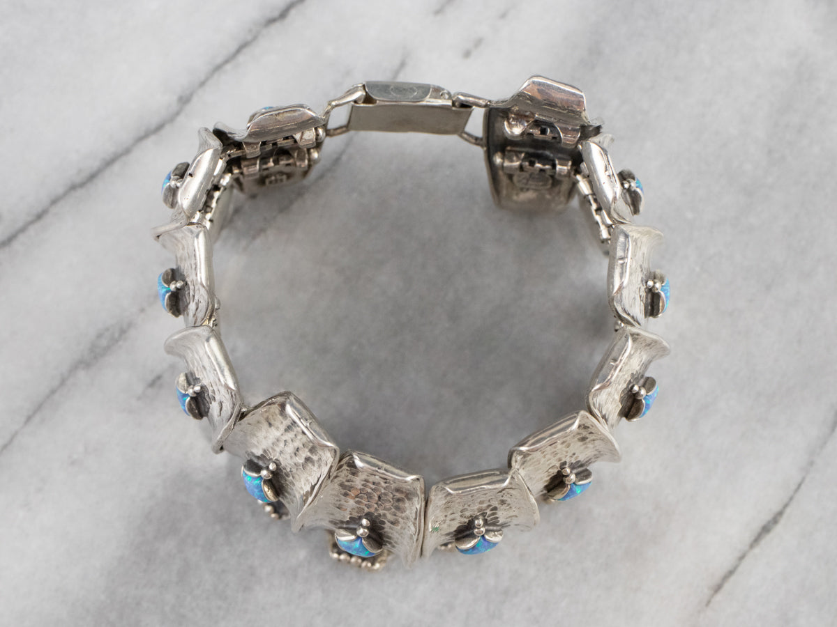 Sterling Silver Synthetic Opal Panel Bracelet