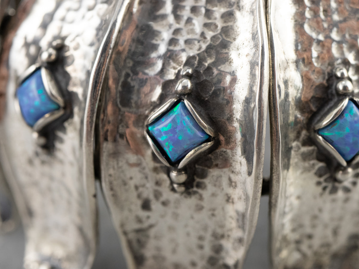 Sterling Silver Synthetic Opal Panel Bracelet