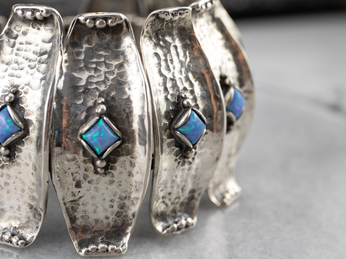 Sterling Silver Synthetic Opal Panel Bracelet