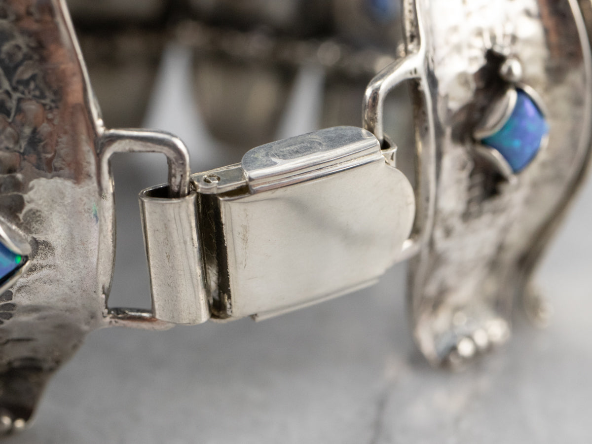 Sterling Silver Synthetic Opal Panel Bracelet