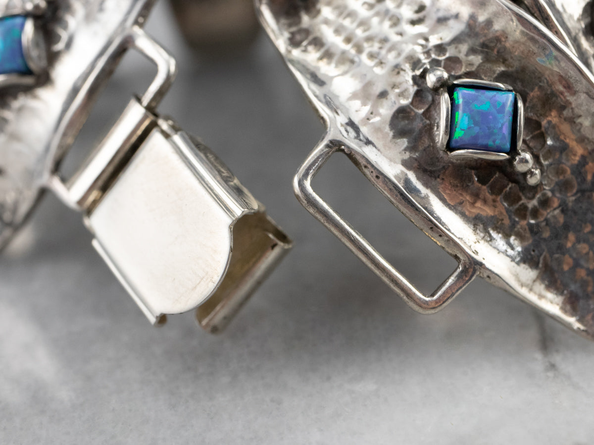 Sterling Silver Synthetic Opal Panel Bracelet