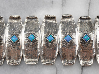 Sterling Silver Synthetic Opal Panel Bracelet