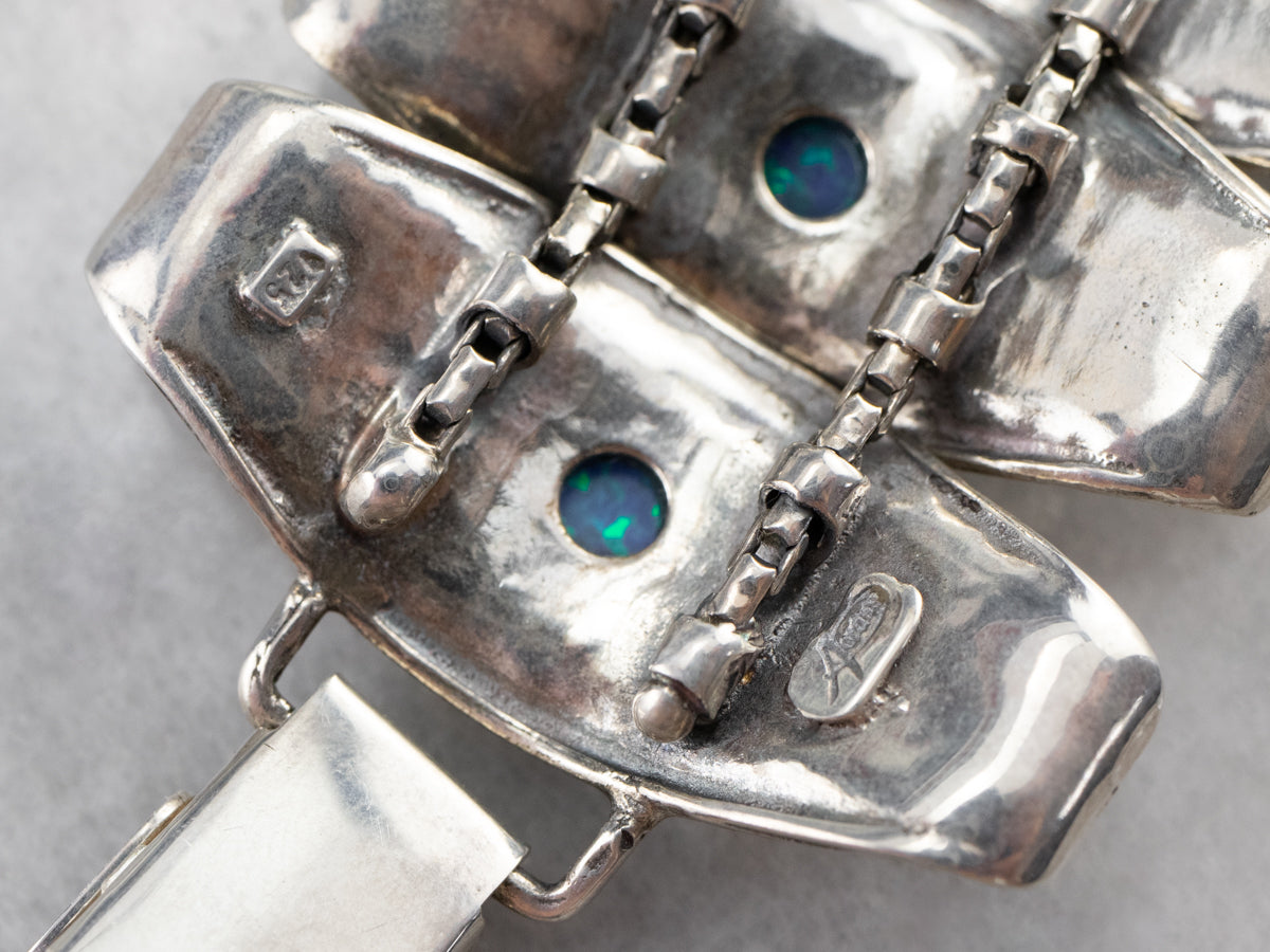 Sterling Silver Synthetic Opal Panel Bracelet