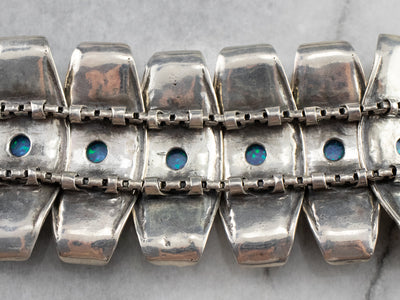 Sterling Silver Synthetic Opal Panel Bracelet